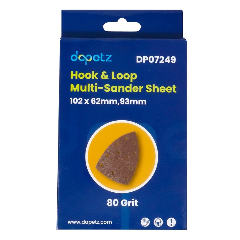 80 Grit Hook & Loop Multi-Sander Sheets 10-Pack - 102 x 62mm, 93mm with 11 Punched Holes