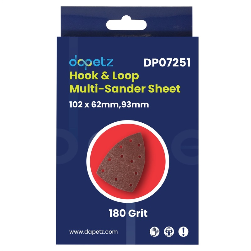 Hook & Loop Multi-Sander Sheets 180 Grit - 102 x 62mm (Pack of 10Pcs) By Dapetz
