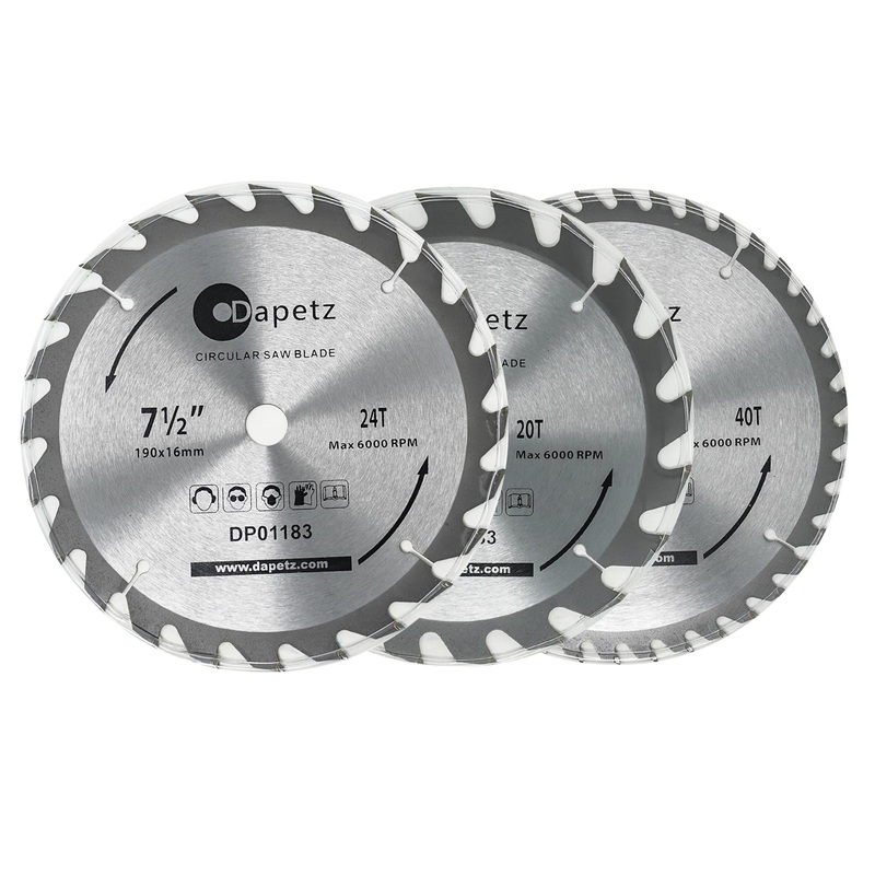 3Pc 190mm TCT Circular Wood Saw Blades 20, 24 & 40 16mm Bore Chop Wood By Dapetz