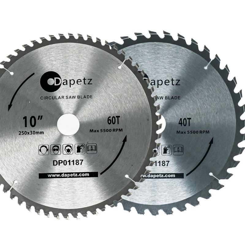(Pack of 2) Circular Saw Blades 250mm Hard Soft Wood Chipboard 40 & 60 Teeth TCT  New by Daptez