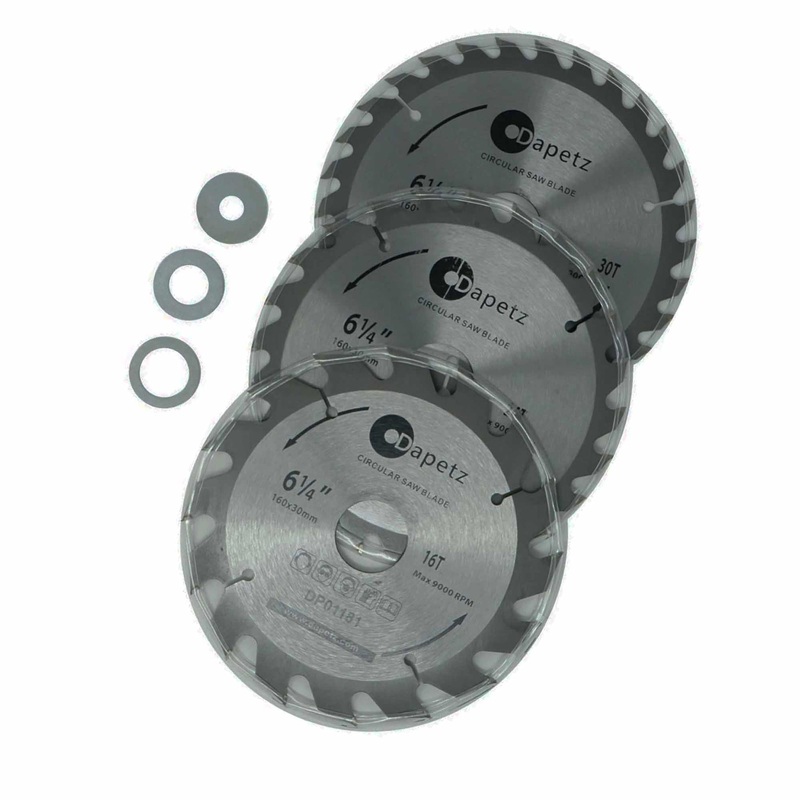 3X Circular Saw Blades 160mm Dia (6 1/4) 30mm Bore 20 & 16 mm Reduction Ring By Dapetz