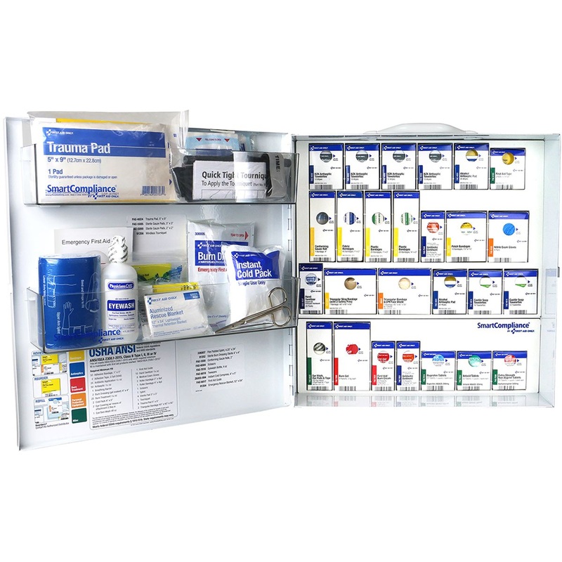 SmartCompliance Large ANSI B Metal First Aid Cabinet With Medications for General Business