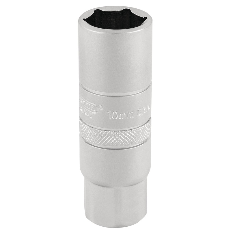 10mm Thread 6 Point Satin Chrome Spark Plug Socket, 3/8 Sq. Dr., 16mm