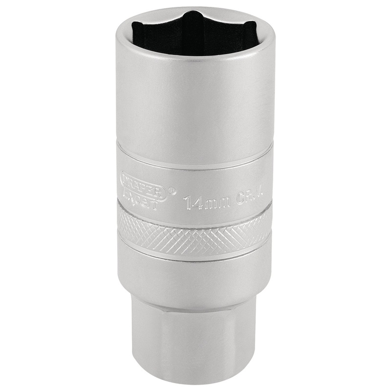 14mm Thread 6 Point Satin Chrome Spark Plug Socket, 3/8 Sq. Dr., 21mm