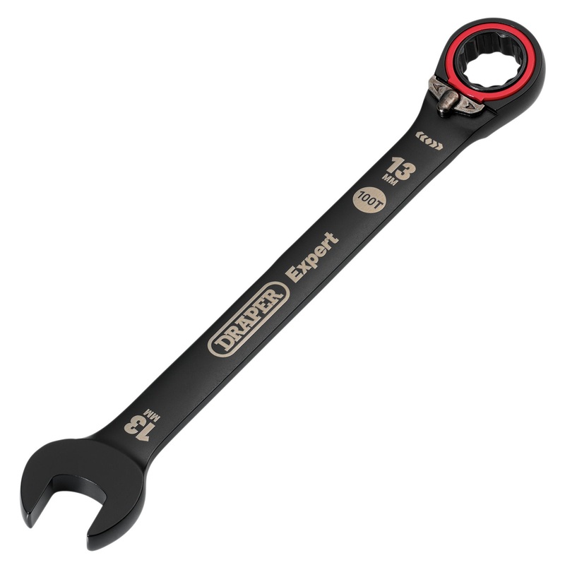 Draper Expert HI-TORQ Metric Reversible Ratchet Combination Spanner, 13mm, Black